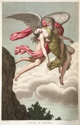 Orithyia wird von Boreas vergewaltigt, Buch VI, Illustration aus Ovids Metamorphosen, Florenz, 1832 (handkolorierter Stich)